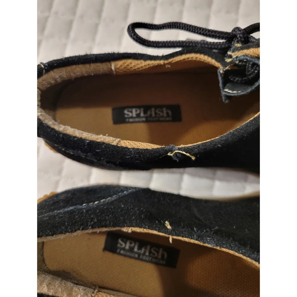 Y2K Splash Fashion Footwear Black Suede 2000s Platforms Beige Trim Festival Cute